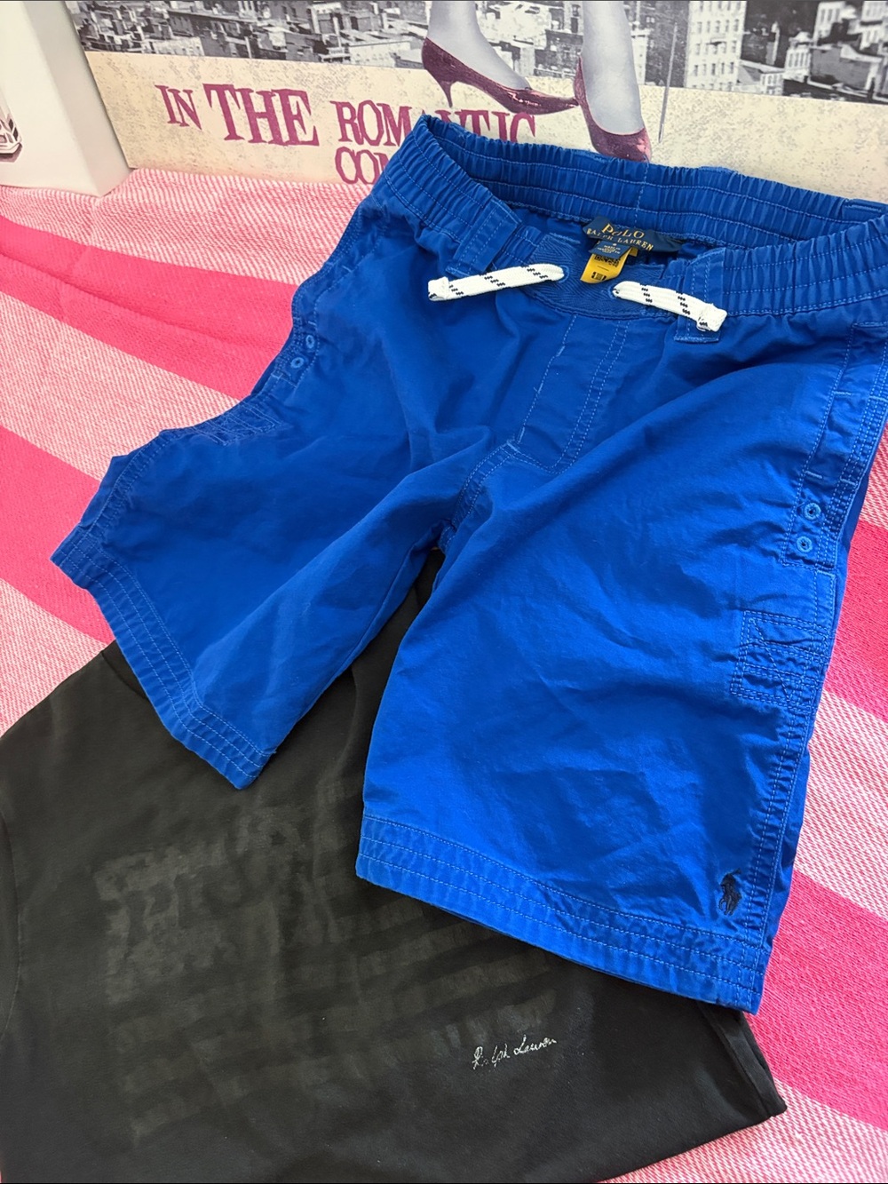 Polo Ralph Lauren Electric Blue Drawstring Shorts and black tee